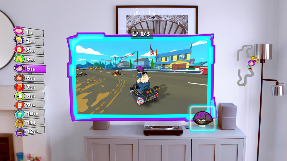 The Warped Kart Racers gaming experience is displayed on Apple Vision Pro.